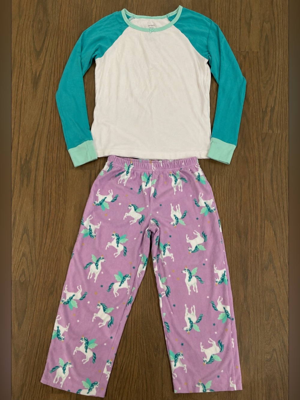 Carter's Girls Unicorn Pajama Set Size 7 Blue Top & Pants